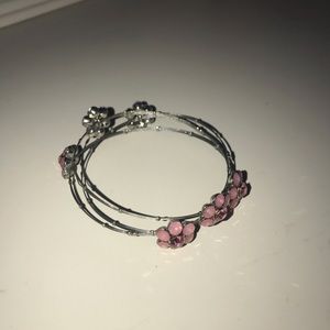 Sterling silver bangles  with pink flowers.